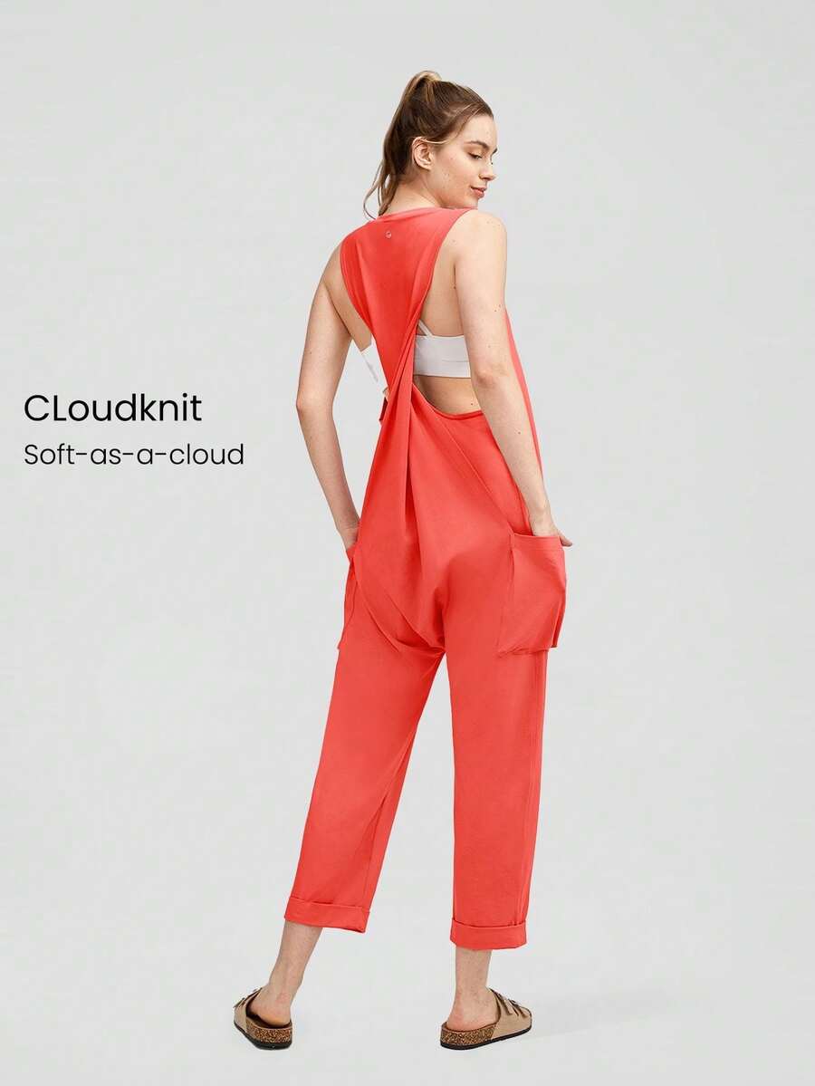 GLOWMODE CloudKnit Oversized Twisted-Back Jumpsuit With Side Pockets Daily Casual - Orange - View 1