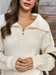 SHEIN LUNE Suéter casual de mujer de unicolor con lentejuelas, LanaWest - Albaricoque - Ver 7