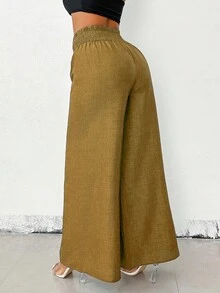 SHEIN Unity Women's Loose Wide Leg Blue Pants With Metal Chain Decoration For Summer Fall Cloth For Women - Brown - View 3