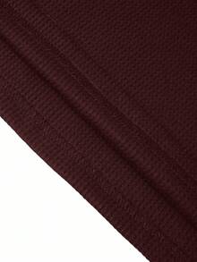 Manfinity Homme Áo thun nam tay dài thiết kế nút màu trơn, áo thun Henley nam, mùa thu - Màu Đỏ Sâu - Xem 5