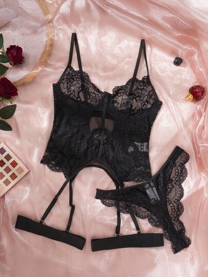 Verleidelijke Kanten Lingerie Set BH Panties, Spliced ative Ribbon Underwear Outer Going Out, Baddie Look view 4