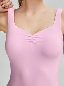 GLOWMODE FeatherFit™ High-Cut U-Back Pleated Crotch Snap Closure Bodysuit Light Support Yoga Pilates Studio Gym Daily - Bubblegum Pink - View 7