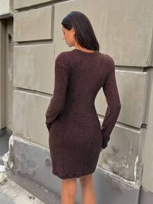 Siren Gaze Fall Clothes For Women Autumn Outfits For Women Elegant Brown Fuzzy Bodycon Dress, Women's 2025 New Autumn/Winter Warm Luxury Old Money Style Round Neck Front Button Long Sleeve Dress, Casual Daily Going Out Work Commute Business Casual Party Dress