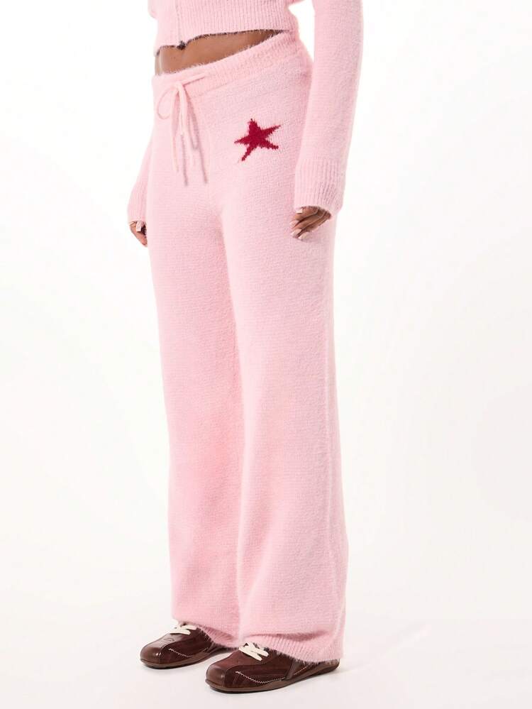 SUMWON WOMEN Gestrickte Hose mit weitem Bein und Sternenaufnäher-Design