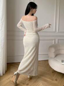 Celisse Women's Off Shoulder Elegant & Exquisite Wedding Party Dress - Apricot - View 2