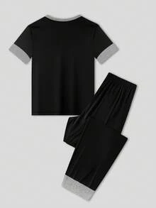 EverLounge 2pcs Men's Basic Casual Comfortable Homewear Retro British Relaxed T-Shirt And Pants Pajama Set