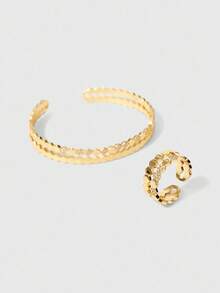 SHEIN BAE 1 Set Fashionable Honeycomb Ring And Bracelet Set For Women - Gold - View 1