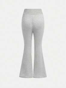 Girlism Bộ 2 quần ống loe trơn màu cho bé gái tuổi teen, thích hợp mặc hàng ngày - Màu Xám nhạt - Xem 6