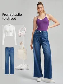 GLOWMODE PearlLift X帶裆部按扣式背心連體褲，輕支撐，適用於瑜珈健身日常休閒 - 紫色 - 查看 7