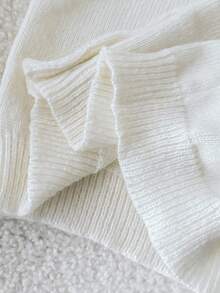 SHEIN 青少年女孩宽松休闲简约舒适圆领前开纯色毛衣秋冬女孩服装 - 米色 - 查看 6