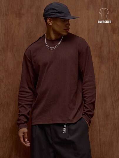 Musero Camiseta de manga larga con botones en los hombros y estilo básico, para hombre, para otoño/invierno