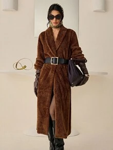 Bluhae Dam 2025 Höst/vintermode Minimalistisk Mångsidig Ny Fuskpälsjacka - Kaki - Visa 5