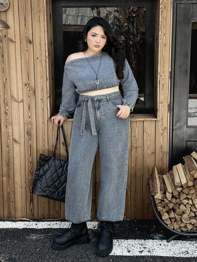 Rivivi Plus Size Women's Winter Non-Stretch Jeans, Korean Street Vintage Distressed Washed Loose Jeans