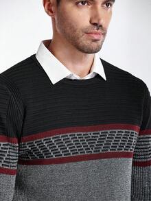 Manfinity CityGents Sweater Rajut Lengan Panjang Leher Bulat Warna-warni Modis untuk Pria, Model Terbaru, Musim Gugur/Dingin - Dark Grey - View 2