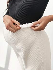 MaterniWear Pantaloni casual larghi in vita regolabile, morbidi e comodi, per gravidanza, tinta unita - Albicocca - Visualizzare 7
