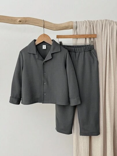 Blossori 男童法式优雅前扣长袖衬衫和裤子套装