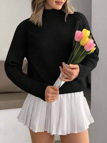 EURMUSE 女士淡蓝色高领舒适毛衣 - 黑色 - 查看 3