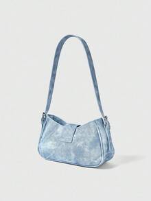 ROMWE Kawaii 女士时尚个性朋克街头牛仔蓝色斜挎包，大容量，Y2k 包，2000 年代时尚风格，哥特式朋克女包 - 藍色 - 查看 6