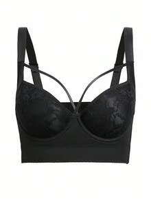 Women's Sexy Black Uplift & Enhance Underwire Bra With Non-Removable Cups - Black - View 6