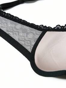 Women's Lace Patchwork Non-Removable Underwire Padded Bra, Sexy Lingerie - Black - View 8