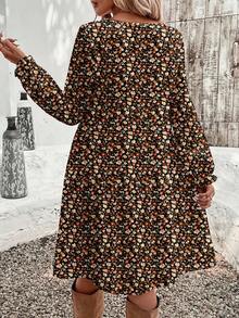 EMERY ROSE 休闲简约碎花优雅女士中长连衣裙，秋冬 - 彩色 - 查看 2