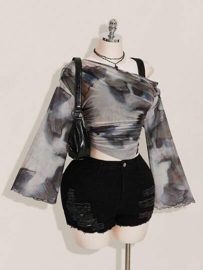 SHEIN ICON 大码女式扎染图案二合一上衣
