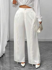 Elenzga Plus Size Women Shiny Sequin Party Pants - Beige - View 5