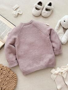 Blossori Young Girls' French Elegant 3D Floral Pullover Sweater Autumn Winter Clothes ForGirln - Purple - View 2