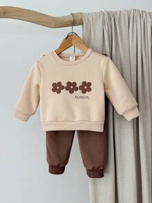 Blossori Bộ áo nỉ cổ tròn thêu hoa thanh lịch kiểu Pháp và quần dài cho bé gái - Nhiều màu - Xem 4