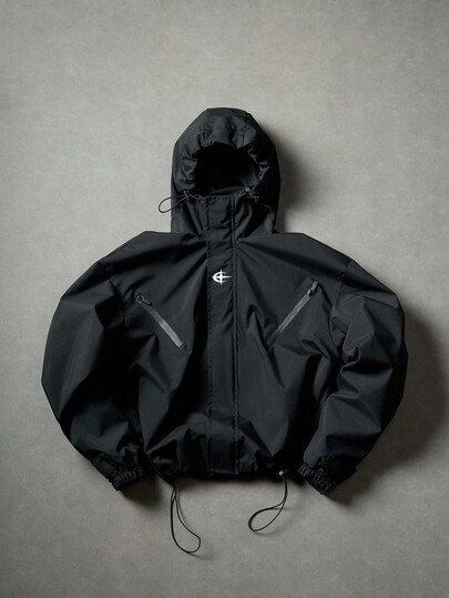 PAVTROS Men's Casual Black Jacket, Autumn Streetwear Techwear Rain Jacket, Y2k Style Windbreaker, Outdoor , Going Out, Holiday