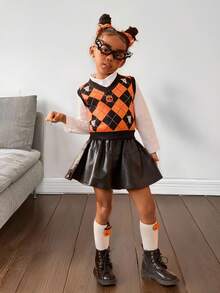 Young Girl Funny Jacquard Knit Sweater Vest For Halloween,In Fall/Winter - Multicolor - View 4
