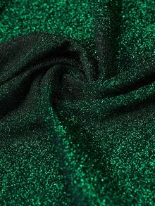 Slaydiva Large Women's Winter Silver Wire Splicing Bright Silk Lantern Sleeves With Ruffled Edges, Waist Cinched Wide Leg Long Jumpsuit, Suitable For Christmas Dresses/New Year's Clothing/Party Outfits/Elegant Women's Outfits/Shiny Fabrics/Women's Thanksgiving Outfits/Banquet/Date Outfits - Green - View 8