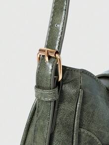 ROMWE Grunge Punk Túi đeo nách cổ điển có hai dây đeo vai, hình vuông nhỏ màu thời trang, phù hợp cho nhân viên văn phòng, nhân viên công sở, đi làm và đi chơi, thiết kế thích hợp, steampunk, gothic, túi đeo vai Y2K cho phụ nữ, trang phục đường phố cho các cô gái sành điệu, hoàn hảo cho lễ hội âm nhạc, túi phong cách rock cho phụ nữ - màu xanh lá - Xem 5