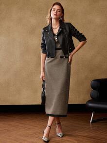 MOTF PREMIUM VESTIDO AJUSTADO CON ABERTURA EN LA ESPALDA Y RIBETE DE CONTRASTE PARA INVIERNO - Multicolor - Ver 4