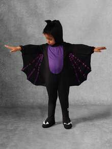 SUMWON Halloween Bat Costume For Kids Black Wing Jumpsuit With Purple Accents Holiday Party Dress Up Character Costume For Boys