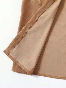 1pc Casual Hooded Corduroy Jacket For Teenage Boys, Khaki Color, Suitable For Autumn/Winter Casual And Daily Wear - Khaki - View 6