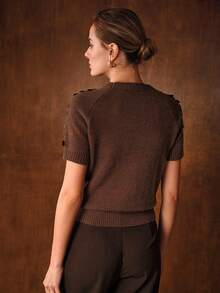 MOTF PREMIUM FASHIONABLE VERSATILE SEQUIN EMBELLISHED SHORT SLEEVE KNIT TOP - Brown - View 4