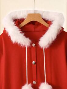 Lyxana Manteau casual à manches longues et à couleur contrastée pour femmes, moelleux, pour Noël - Rouge - Voir 6