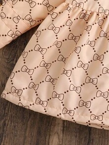 SHEIN 女婴秋冬新款休闲可爱碎花粉色小花保暖外套加厚连帽保暖外套 - 杏色 - 查看 7