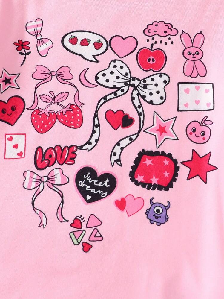 Tween Girls Slogan Plaid Pattern Long Sleeve Leggings Pajama Set - Multicolor - View 5