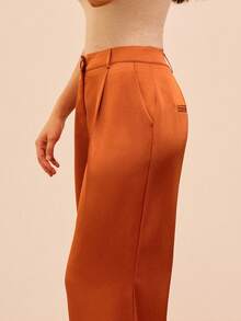 lacRébo Caramel Satin High-Waist Tailored Wide-Leg Pants Fall Spring Summer Office Business Casual French Style Parisian Style - Rust Brown - View 6