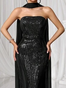 Coutiva 奢华亮片刺绣礼服，高端优雅派对礼服 - 黑色 - 查看 6