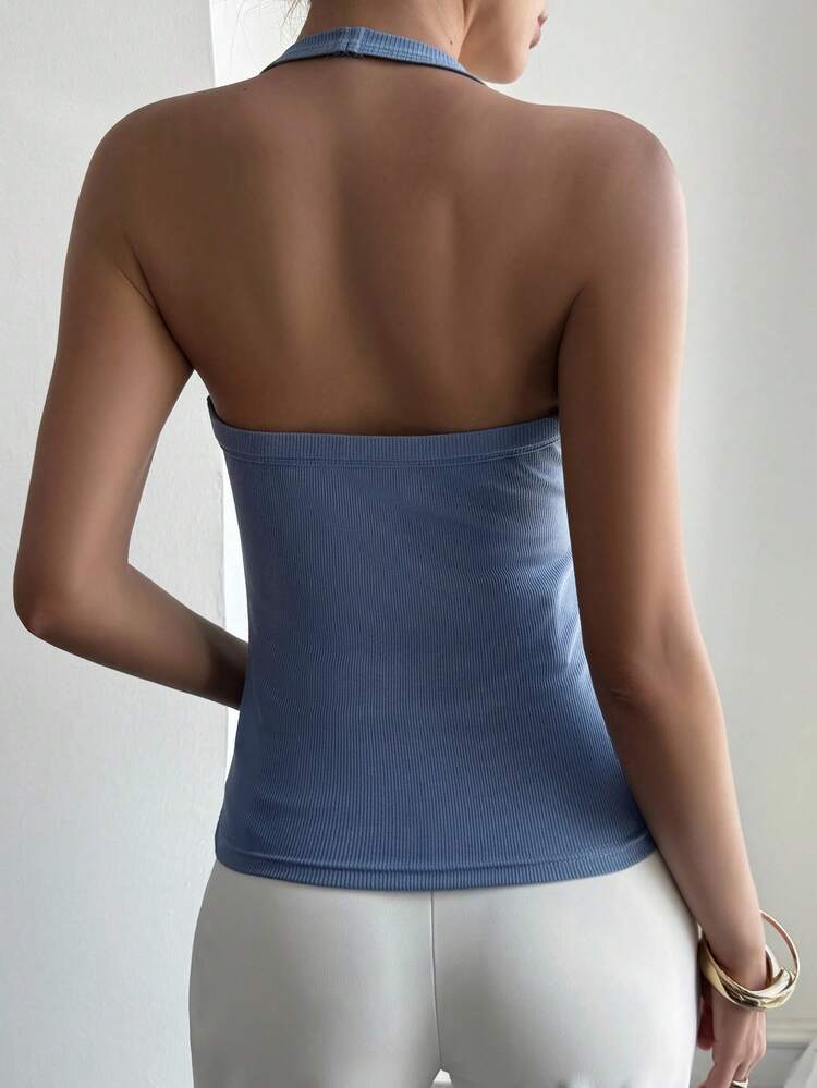 Women's Casual Solid Color Backless Halter Top