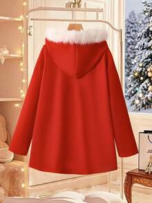 Lyxana Manteau casual à manches longues et à couleur contrastée pour femmes, moelleux, pour Noël - Rouge - Voir 2