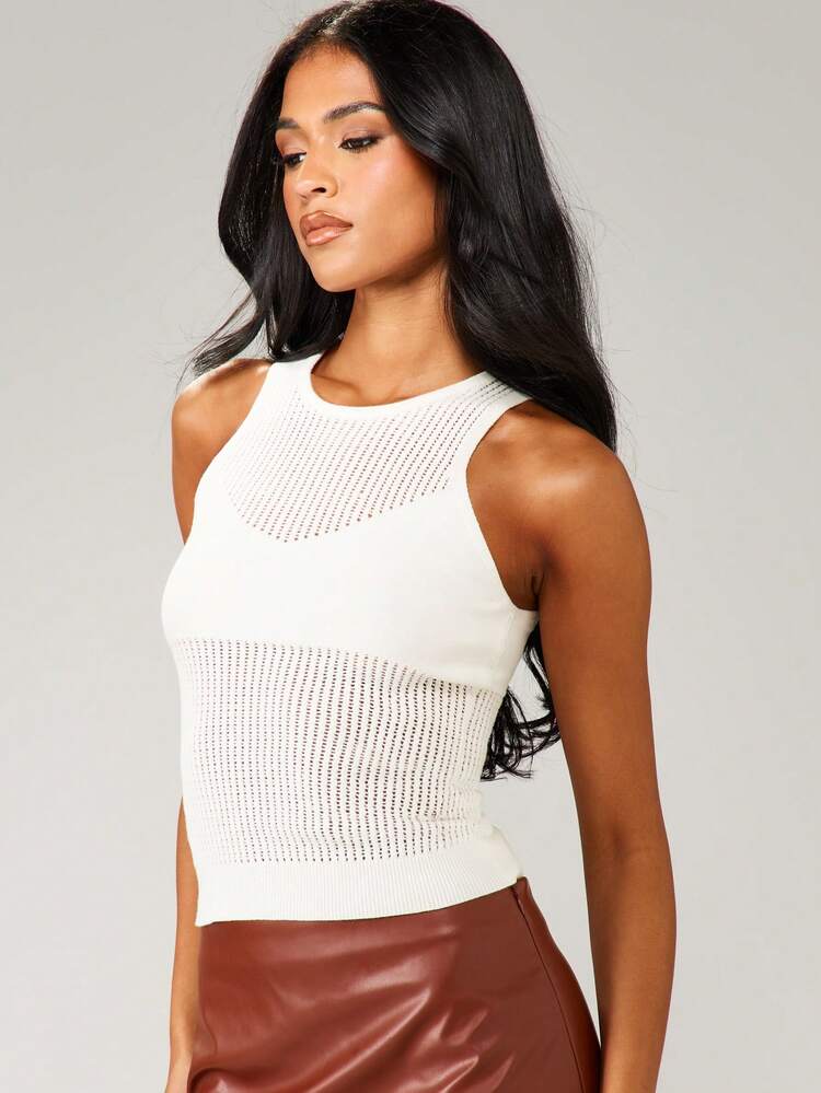 MISSGUIDED Canotta senza maniche in maglia mista con motivo a coste