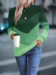 EMERY ROSE Women's Crew Neck Four-Color Green Sweater - Multicolor - View 5