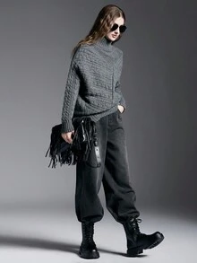 MYSTAURA Women's Casual Solid Color Stand Collar Sweater, Autumn/Winter