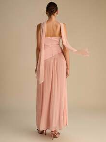 Enchnt 秋冬浪漫女士粉色褶皱公主风抹胸连衣裙，领口系带，时尚优雅，适合派对、约会、假日、毕业典礼、外出、万圣节、圣诞节等场合，秋季女装，秋季服装，秋季套装，狂欢节、新年女装 - 粉色 - 查看 7