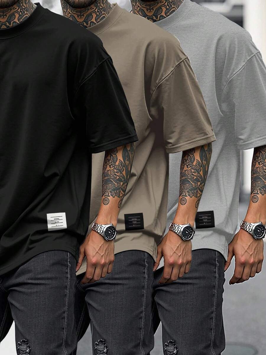 Manfinity Homme 男士休闲图案圆领短袖T恤 - 黑色 - 查看 1