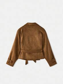 lacRébo Spring Summer Faux Suedette Camel Oversized Belted Jacket Fall Women Spring Summer Premium Jacket Business Casual Going Out - Brown - View 9
